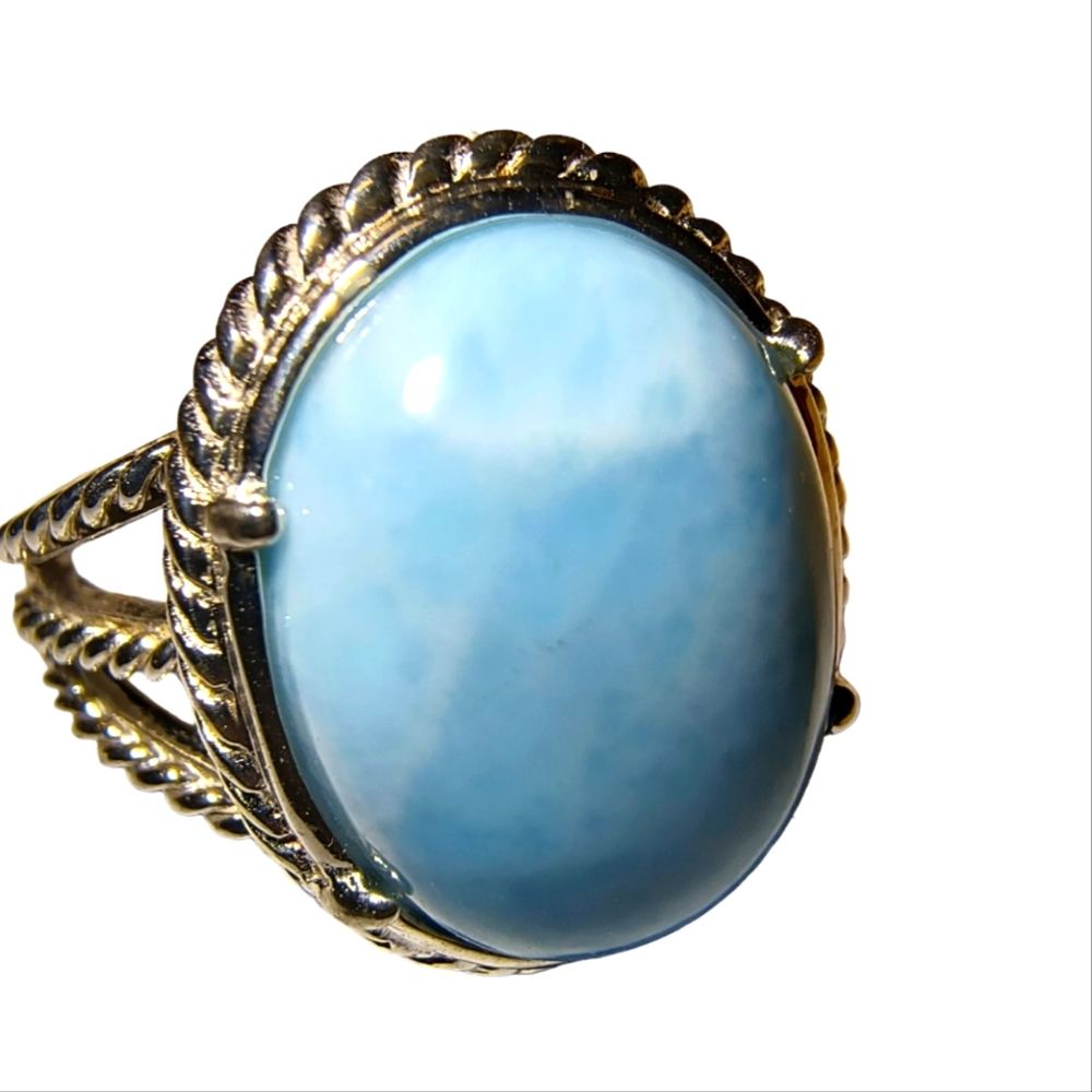 Larimar & Sterling Silver Triple Split Shank Ring Size 8 3/4